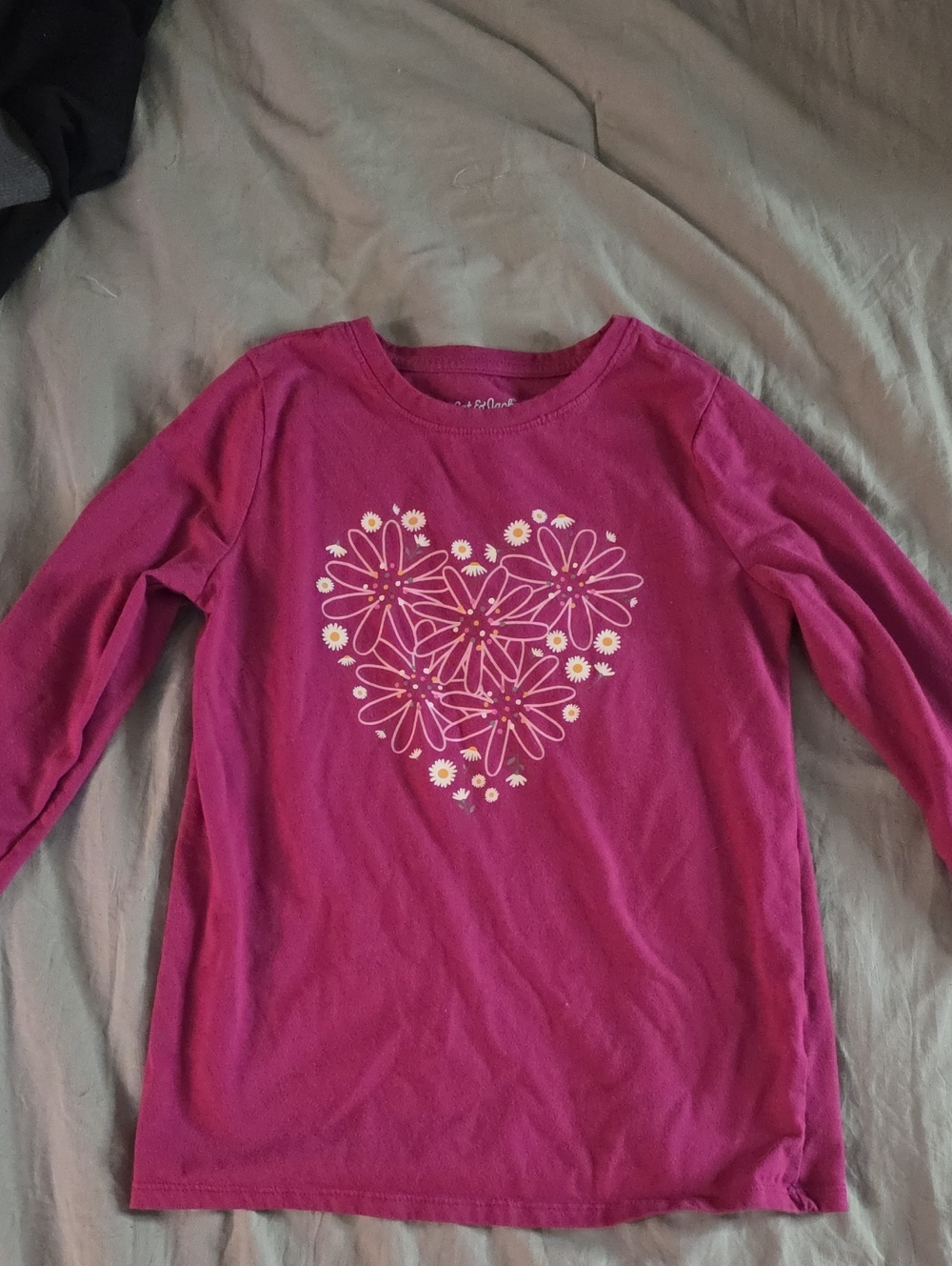 Cat & Jack Girls' Bright Magenta Long-Sleeve Floral Heart Tee
